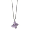 thumbnail image 1 of Stainless Steel Cable Necklace with Pendants Chain Chisel Polished Purple Crystal Butterfly Pendant on a 22 inch 20 mm, 1 of 4