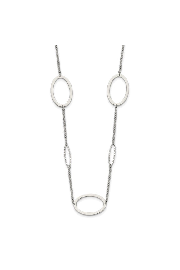 Stainless Steel Cable Necklace with Pendants Chain Chisel Polished Fancy Oval Link 38 inch 20.1 mm