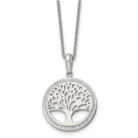 Stainless Steel Cable Necklace with Pendants Chain Chisel Polished Preciosa Crystal Tree of Life Pendant on a 16 inch 2 Extension 23.95 mm