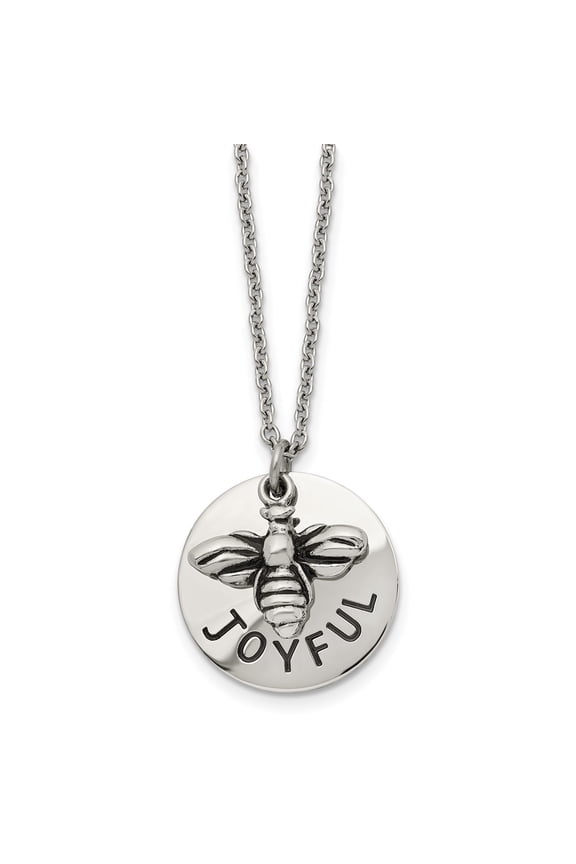 Stainless Steel Cable Necklace with Pendants Chain Chisel Polished and Enameled JOYFUL Bumble Bee Pendant on a 22 inch 21.97 mm