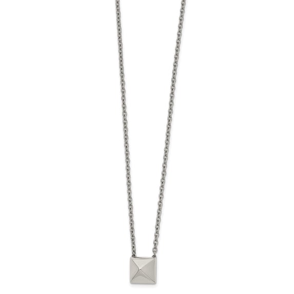 Stainless Steel Cable Necklace with Pendants Chain Polished Pendant Square Stud 16in w/2 in ext 18 inch