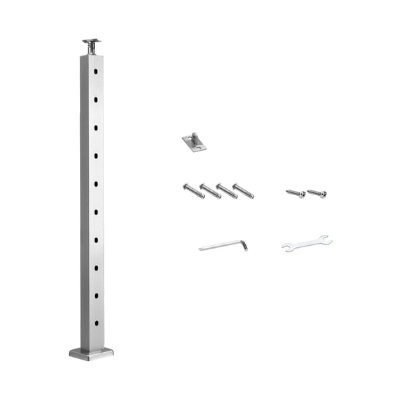 Stainless Steel Cable Railing Post 36x1x2 Inch Horizontal Deck Stair One-Piece Predrilled with Mounting Brackets Kit Silver