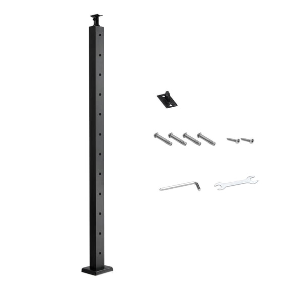 Stainless Steel Cable Railing Post 42x2x2 Inch Black Deck Stair Handrail Kit with PreDrilled Pickets and Mounting Bracket 1 Pack