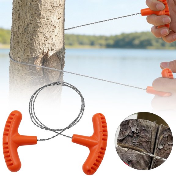 Stainless Steel Cable Saw, Hand-Pulled Wire Saw Rope, Pocket Hand Metal Cutting Tool with Plastic Handles, PVC Pipe & Wood Cutting Rope Saw, Portable Rope Saw for Outdoor Camping,27.56×2.76 in