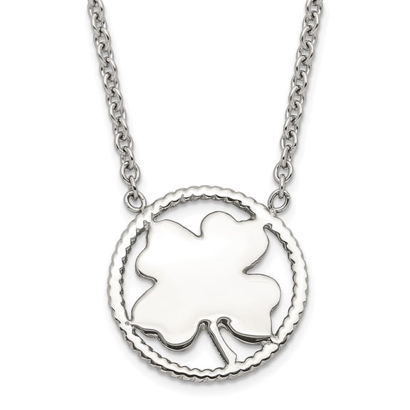 Stainless Steel Cable Themed Necklace Chain Polished Four Leaf Clover 17.25 inch