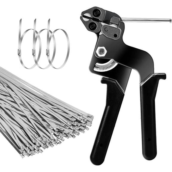 Stainless Steel Cable Tie Gun Kit with 100Pcs Metal Zip Ties, Heavy Duty Metal Zip Ties Tool, UV Resistant for Fence, Exhaust Pipe, Chicken Coop, Cable Bundling