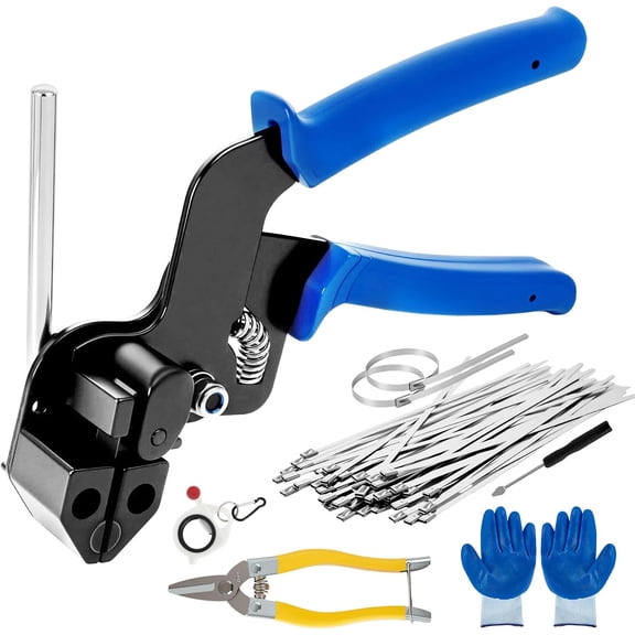 Stainless Steel Cable Tie Gun Kit with 150Pcs Metal Zip Ties, Heavy Duty Zip Tie Tool with Auto Cut Off Cutter, Tensioning Tool for Exhaust Wrap, Automotive, Electrical, Marine & Industrial Use