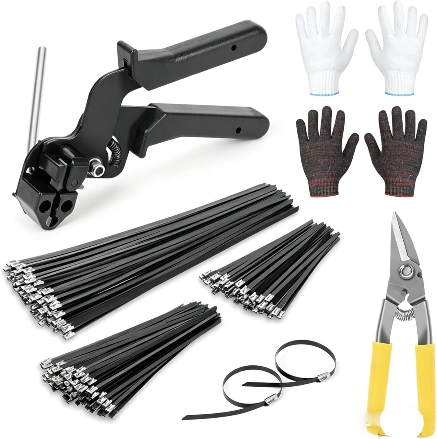 Stainless Steel Cable Tie Gun Kit, 2026 Upgrade Stainless Steel Cable Tie Gun with Metal Zip Ties, Heavy Duty 304 Metal Zip Ties Complete Tool Set, with Self-Locking (Powder Coat Black 156sets)
