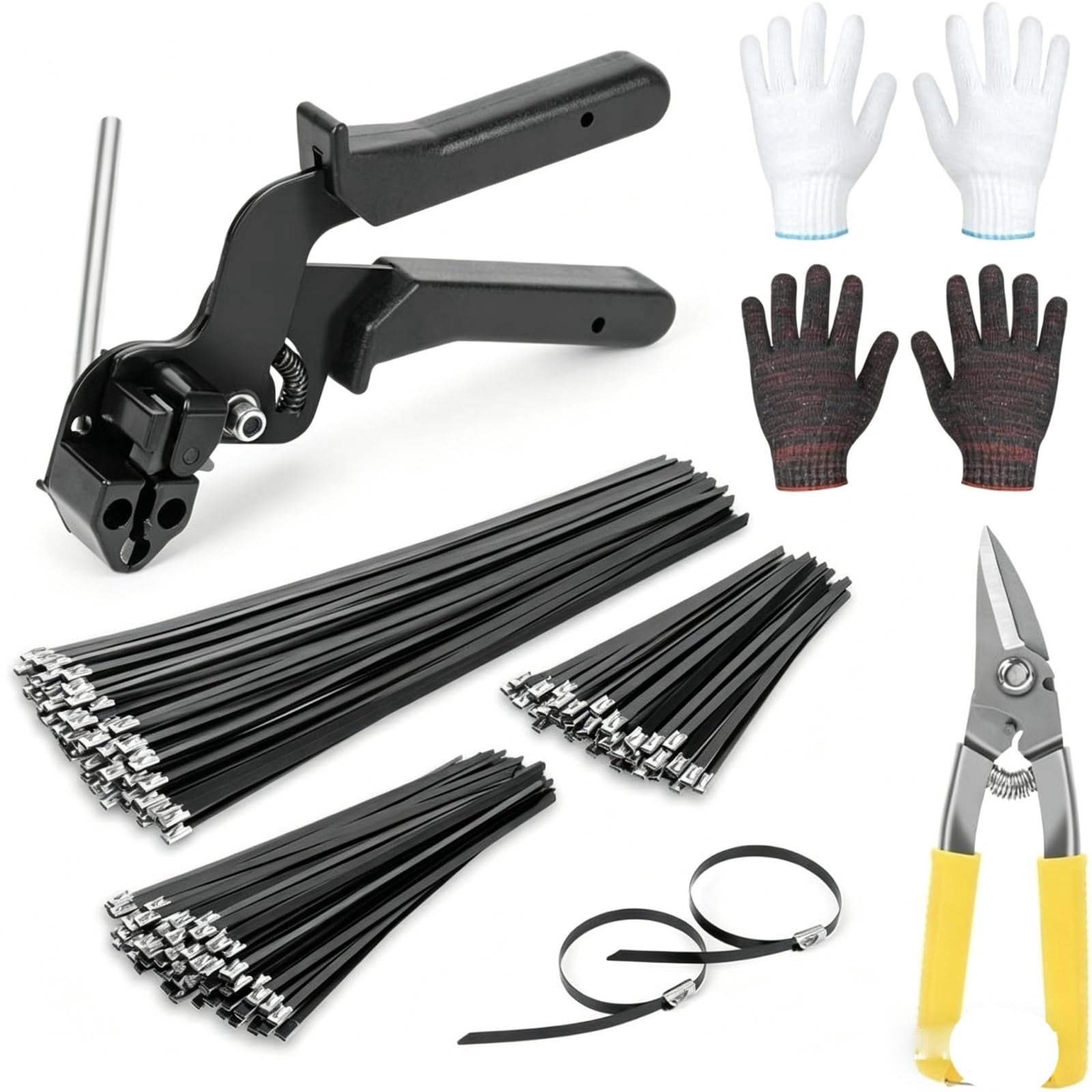 Stainless Steel Cable Tie Gun Kit, 2026 Upgrade Stainless Steel Cable Tie Gun with Metal Zip Ties, Heavy Duty 304 Metal Zip Ties Complete Tool Set with Self-Locking