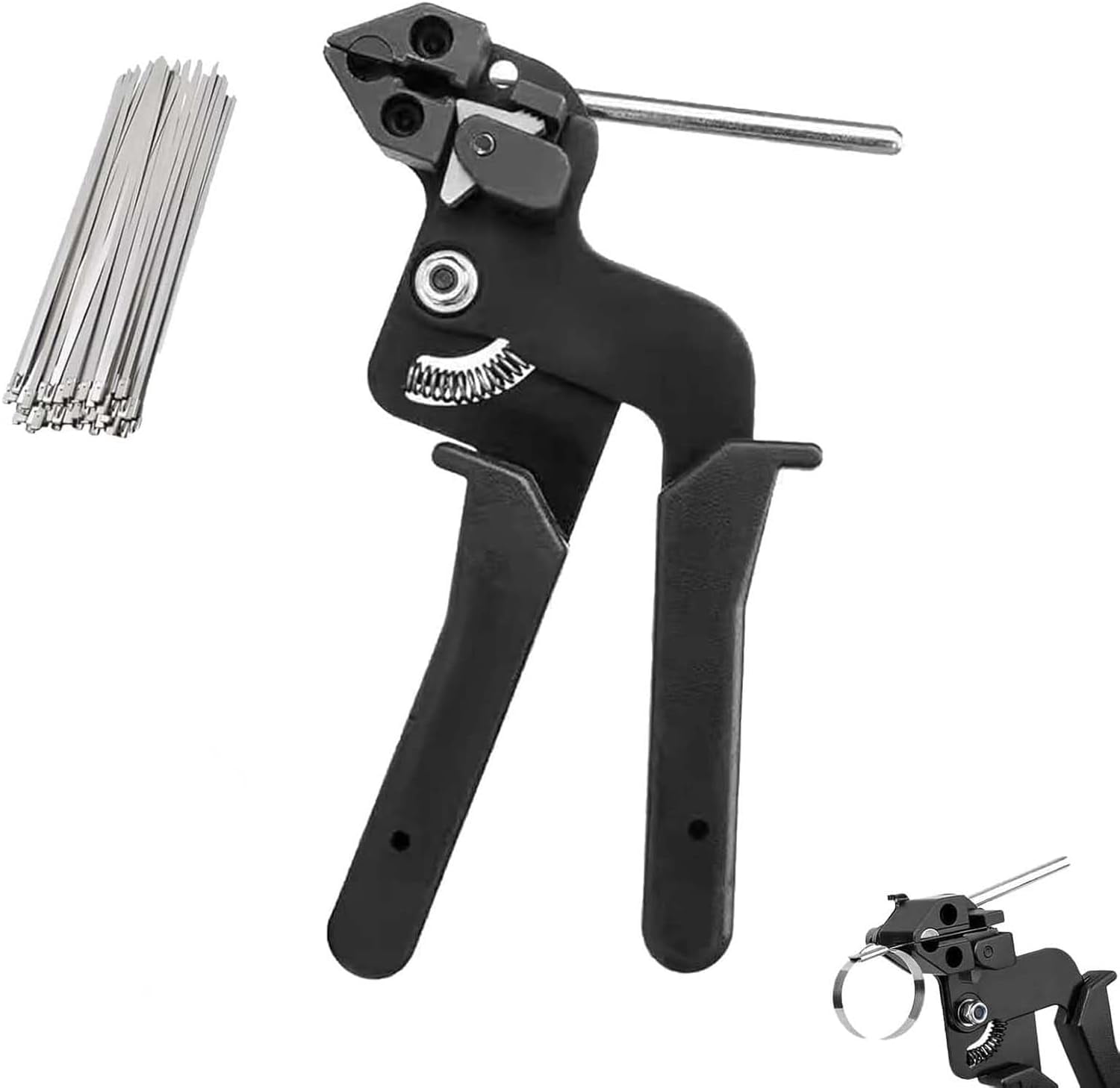 Stainless Steel Cable Tie Gun Kit, Stainless Steel Zip Ties Gun Kit with Auto Cut-off, Tensioning and Fastening Pliers (1 Set With 50pcs Zip Ties)