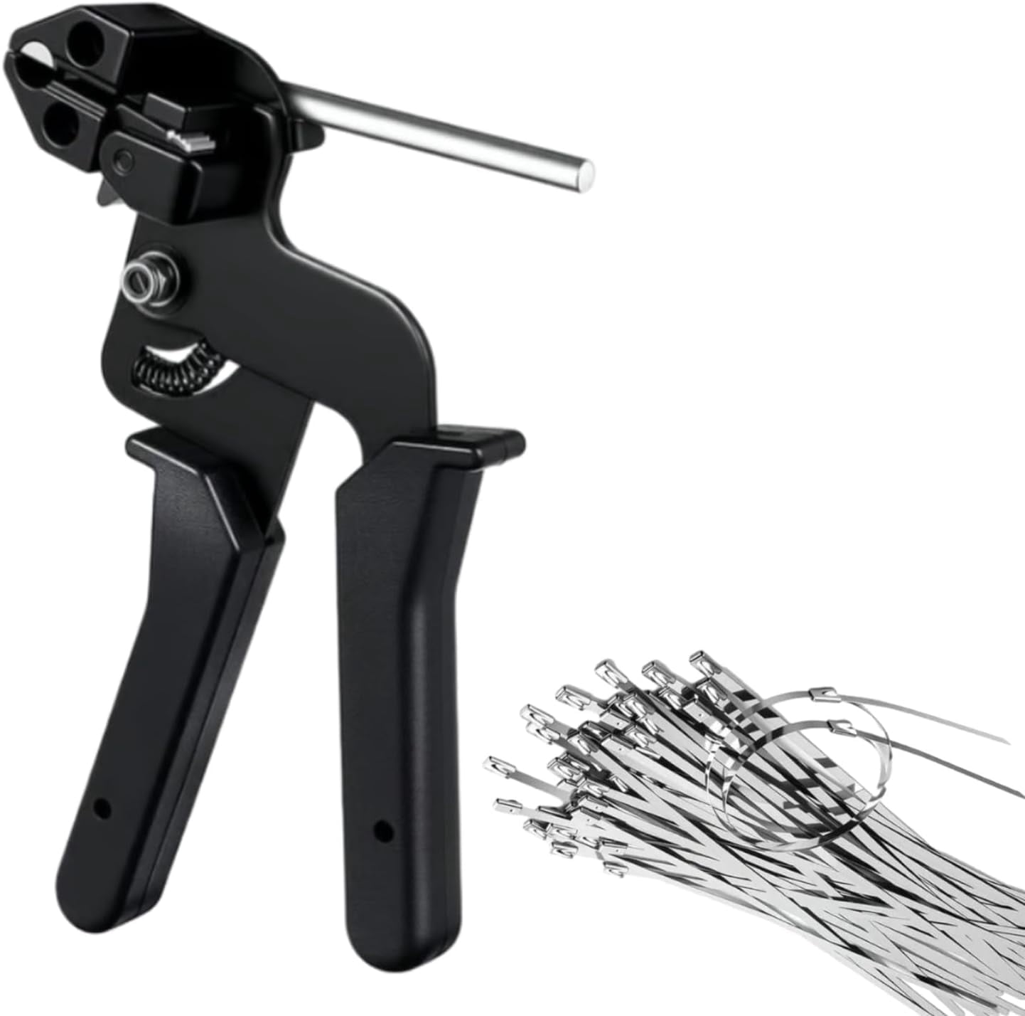 Stainless Steel Cable Tie Gun with Metal Zip Ties, Metal Zip Tie Gun, Stainless Steel Zip Ties Heavy Duty, Chain Link Fence Ties, Stainless Steel Cable Tie Gun Kit, For Fence Ties (1 KIT)