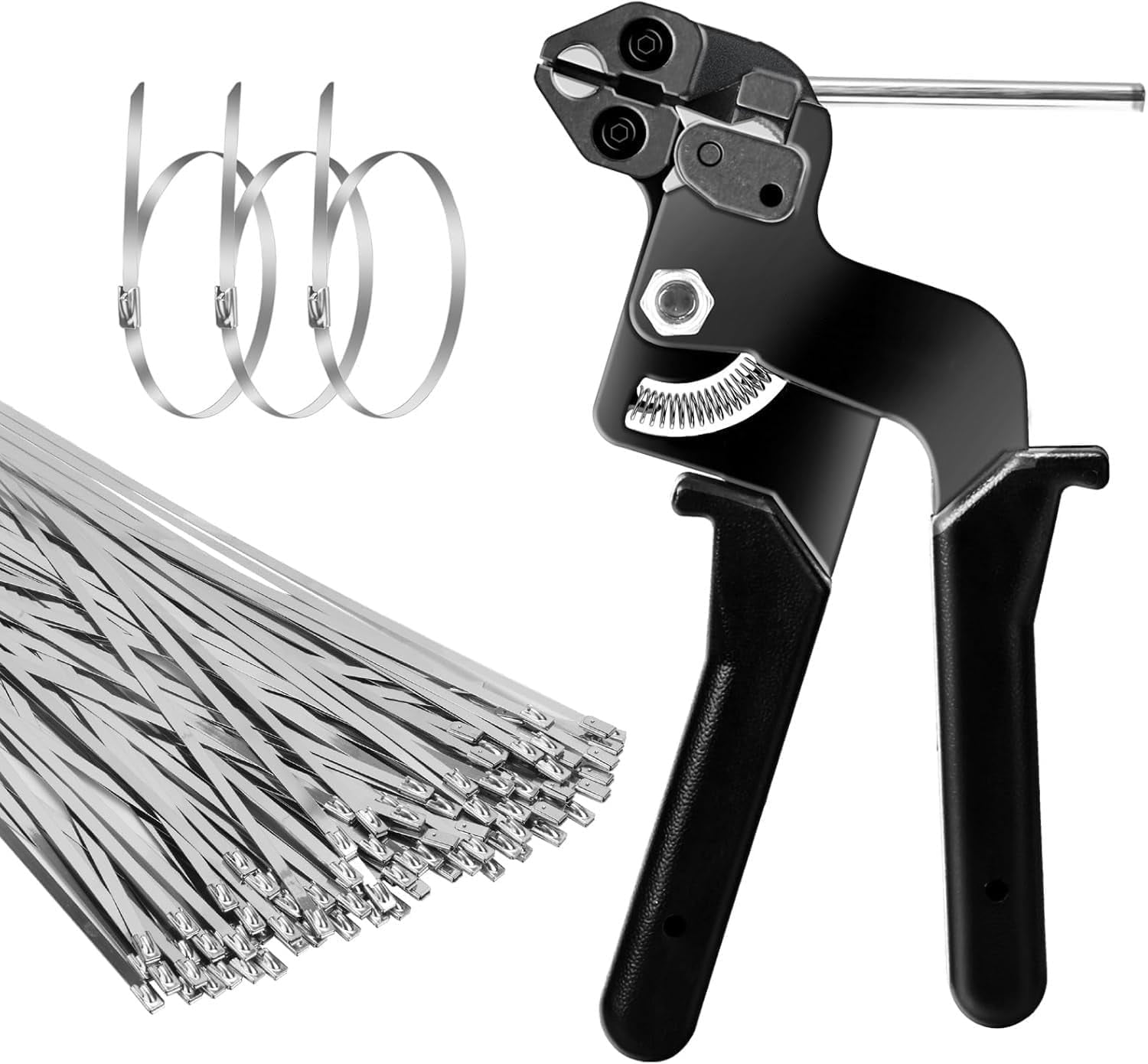 Stainless Steel Cable Tie Gun with Metal Zip Ties,Stainless Steel Cable Tie Gun Kit with 150pcs, Self Locking Metal Steel Wire Ties, UV Resistant Chain Link Fence Parts for Outdoor