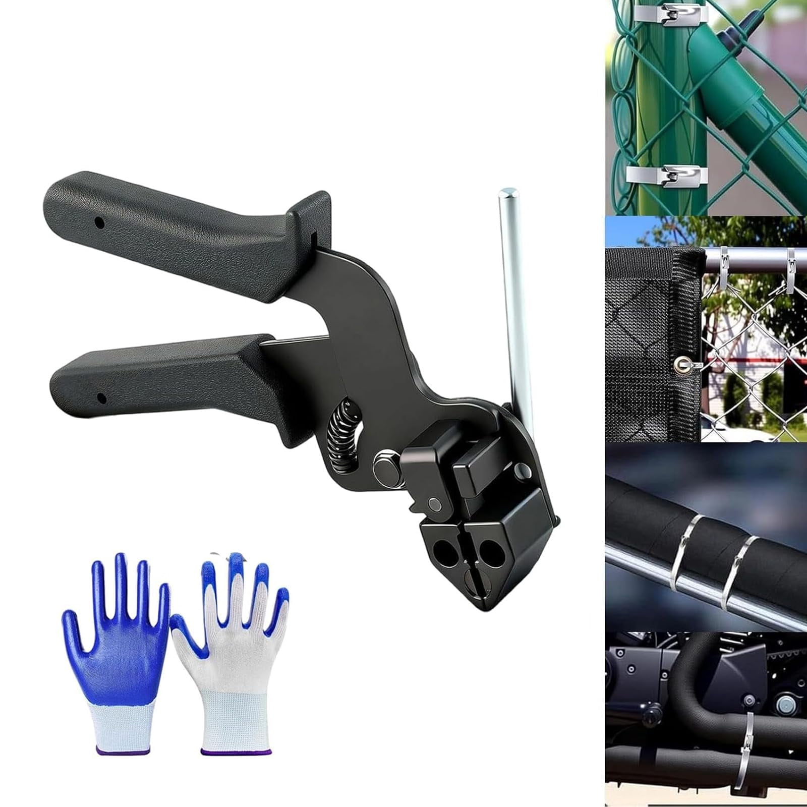 Stainless Steel Cable Tie Gun with Metal Zip Ties - Stainless Steel Zip Ties Gun Kit, Heavy Duty Tensioning and Cutting Tool with Self Locking Metal Ties for Fence, Exhaust and Farm