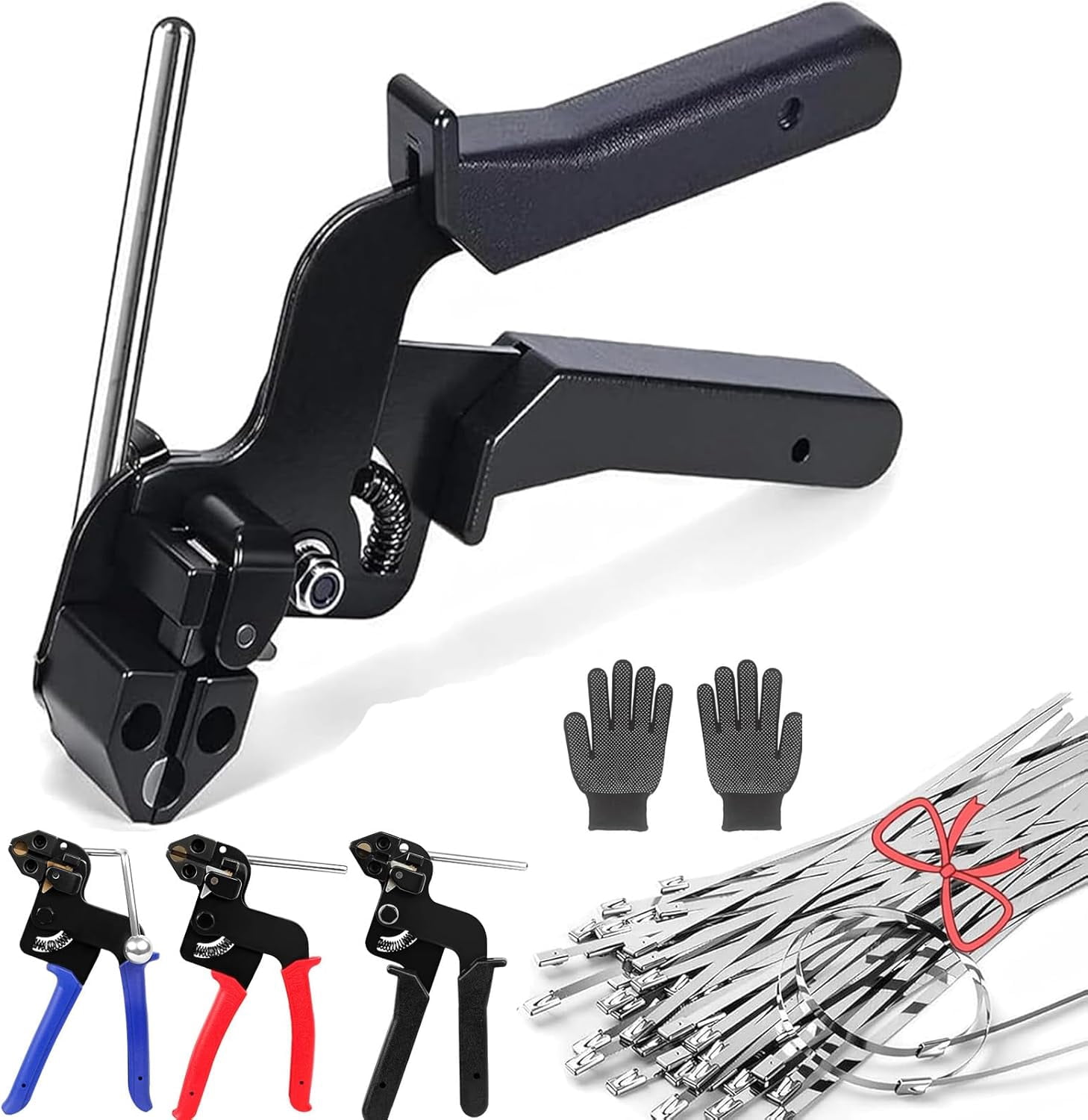 Stainless Steel Cable Tie Gun, Self Tensioning and Cutting Metal Zip Tie Tool for Chain/Link/Fence (Black)