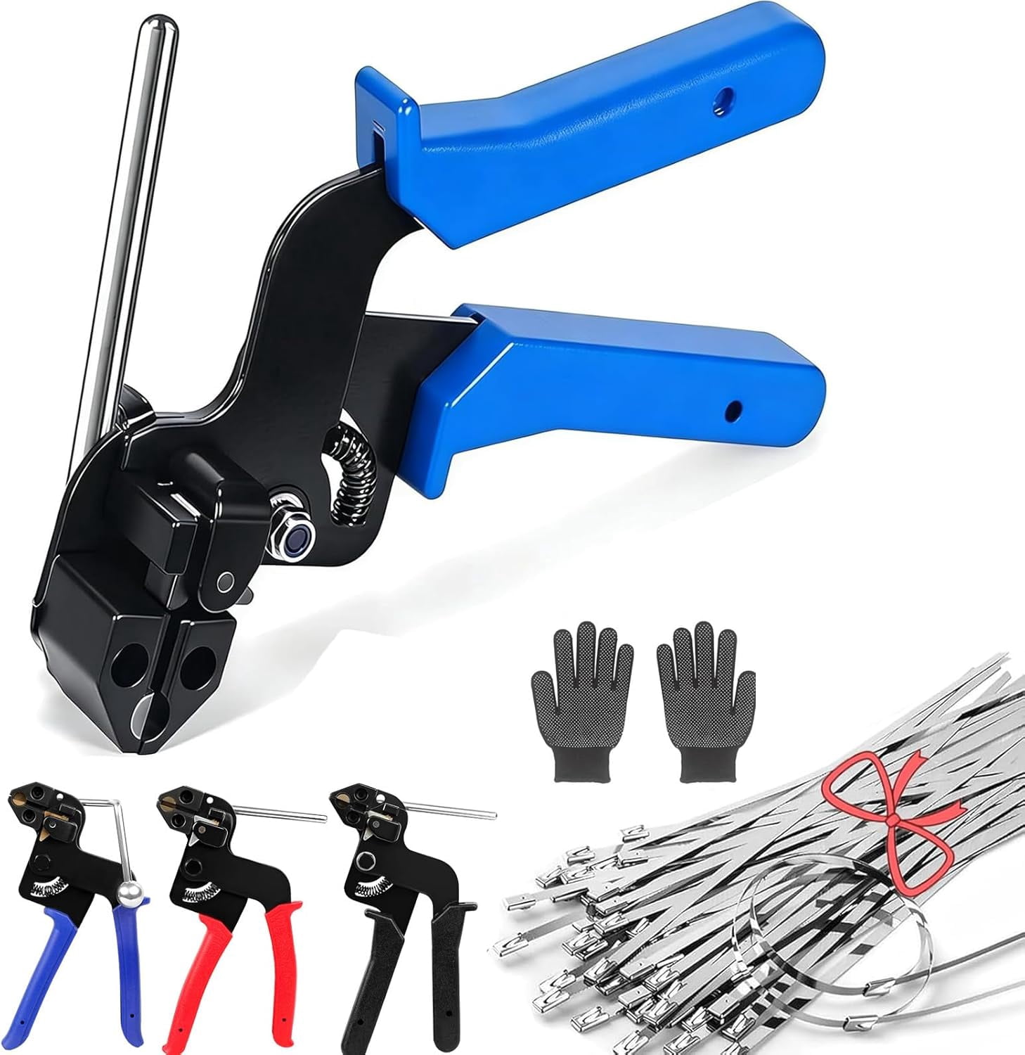 Stainless Steel Cable Tie Gun, Self Tensioning and Cutting Metal Zip Tie Tool for Chain/Link/Fence (Blue)
