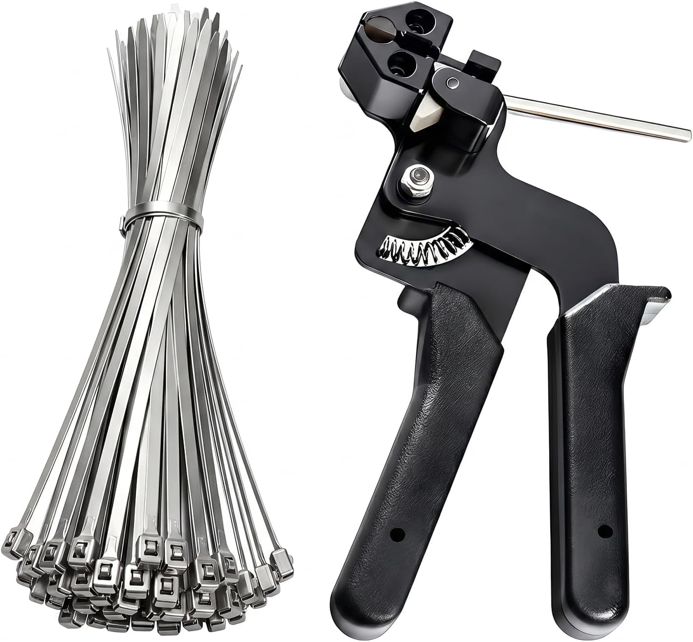 Stainless Steel Cable Tie Tool, Metal Zip Tie Gun with 150 PCS 7.8inch(150mm) Stainless Steel Zip Ties, for Fence Repair, Cable Management, Automotive and Farm Use