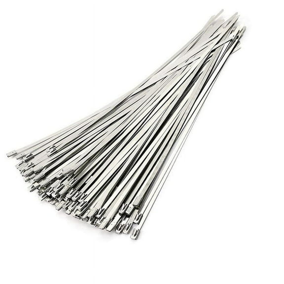 Stainless Steel Cable Ties, 100 Pcs 7.9 Inches Heavy Duty Self-Locking Cable Zip Ties, Metal Exhaust Wrap Locking Ties