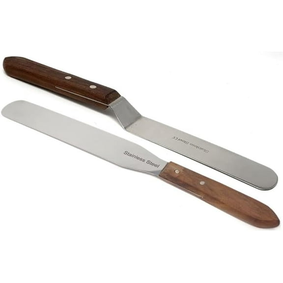 Stainless Steel Cake Decorating 2 Pcs Frosting Spatulas Baking Tools For Bakers Kitchen Chef Cake Spatula Offset + Straight 6" Blade - Cake Icing Spatula