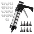 thumbnail image 1 of Stainless Steel Cake Decorating Gun Set For Cream And Frosting Includes 13 Flower Tips And 8 Nozzles Baking Tool For Cake Cookies, 1 of 10