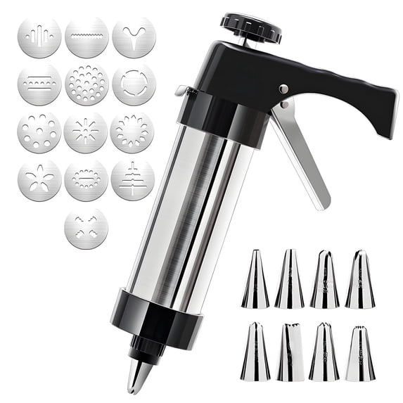 Stainless Steel Cake Decorating Gun Set For Cream And Frosting Includes 13 Flower Tips And 8 Nozzles Baking Tool For Cake Cookies