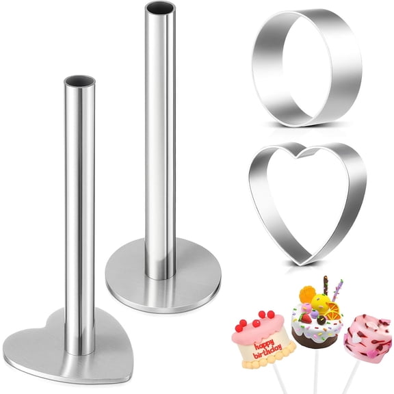 Stainless Steel Cake Pop Mold Set, Tutuviw 4Pcs Circle and Heart Cake Pop Cutter and Pusher, Metal Baking Cutter Maker Kit, Baking Cakepop Supplies Accessories Tools for Home Baking Desserts