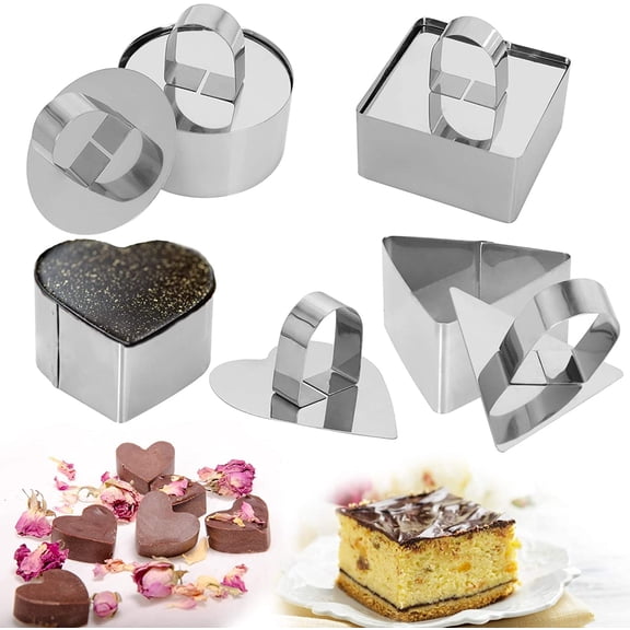 Stainless Steel Cake Rings, 3 x 3 inch Dessert Mousse and Pastry Baking Mold, Set of 4 (4 Rings,4 Pushers) Cooking Rings