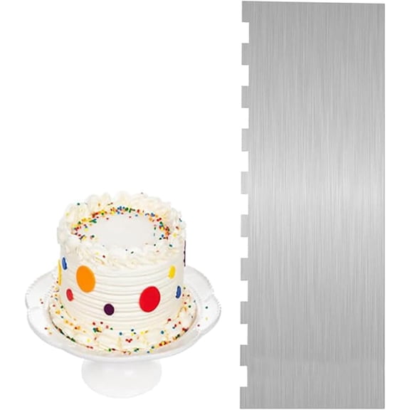 Stainless Steel Cake Scraper, Cake Decorating Comb Large Double Sided Patterned Edge Stripe Edge Smoother Scraper for Pastry Cut and Mousse Butter Cream Cake Decoration