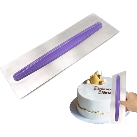 Stainless Steel Cake Scraper Metal Icing Smoother Polisher Cake Decorating Comb Cake Pastry Cutter for Cake Decorating with a Purple Handle 9 Inches
