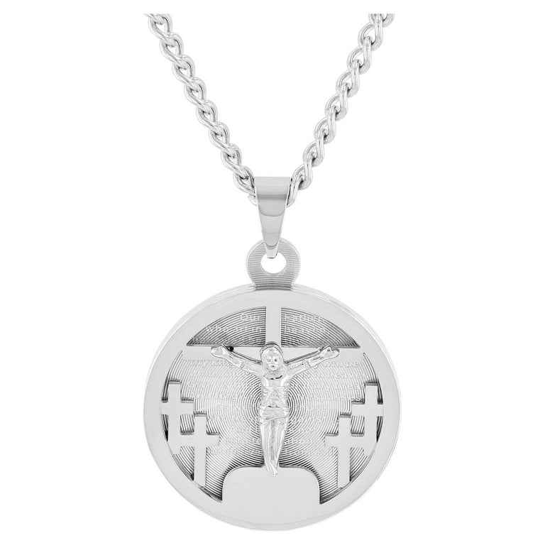 Stainless Steel Calvary Hill The Lord's Prayer Medallion Pendant