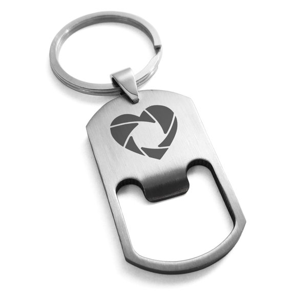Tioneer Tioneer Stainless Steel Camera Shutter Heart Engraved Bottle Opener Dog Tag Keychain Keyring