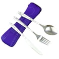 thumbnail image 1 of Stainless Steel Camping Cutlery Set Knife Fork Round Spoon Set Lightweight Outdoor Portable Tableware Set with Cloth Bag - Babysbreath Pattern + Purple Cloth Bag, 1 of 1
