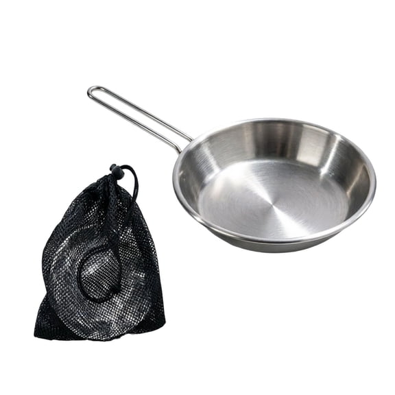 Stainless Steel Camping Fry Pan with Foldable Handle, Easy Carry Cookware for Outdoor Cooking, Nonstick Skillet with Flat Bottom for Camping and Travel,6.3x1.2 Inch