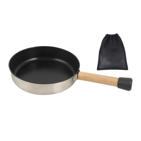 Stainless Steel Camping Frying Pan, Detachable Wooden Handle, 8.1-Inch Non-Stick Flat Bottom Skillet with Travel Tote Bag, Portable Grill Pan for Outdoor, Picnic, BBQ