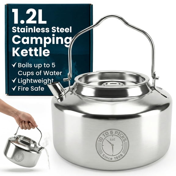 Stainless Steel Camping Kettle 1.2L 5-Cup Open Fire Water Pot for Outdoor Cooking & Backpacking