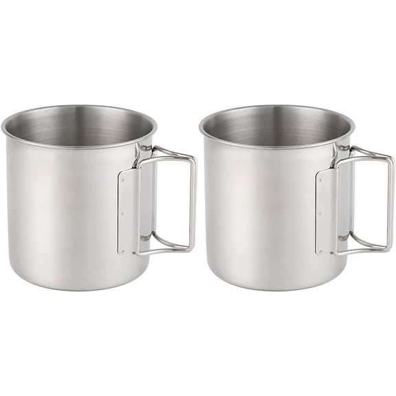 Stainless Steel Camping Mugs Outdoors Cup with Foldable Handle 2 Piece Set 660ml/22.3oz Great for Backpacking , Hiking, Hunting, Fishing and Survival Adventure