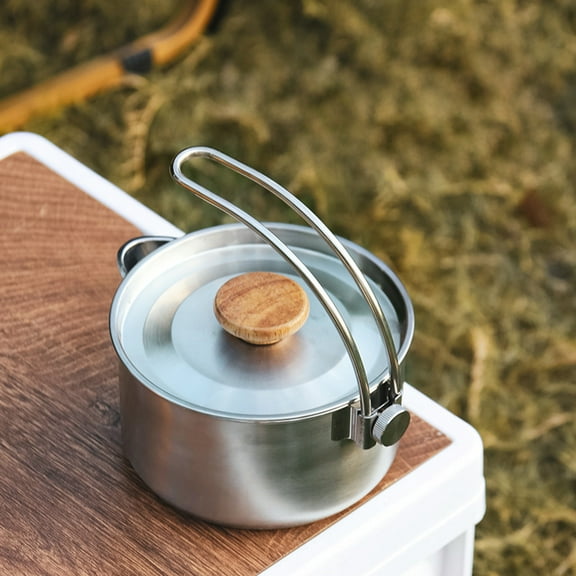 Stainless Steel Camping Pot 800ml/1000ml, Foldable Handle Lightweight Cooking Pot for Camping Hiking Picnic, Outdoor Cookware Boil Water Tea, Durable & Easy Clean