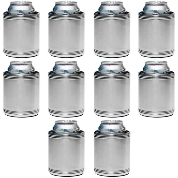 Stainless Steel Can Coolers Set of 10, Bulk Pack - Great for Beer, Soda, Other Beverages - Silver