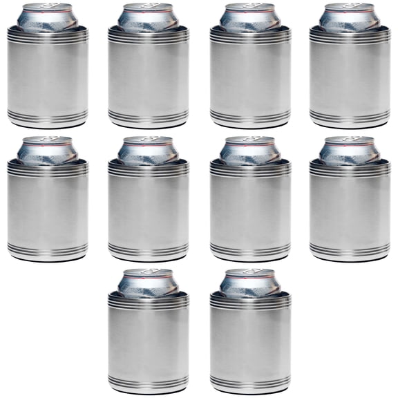 Stainless Steel Can Coolers Set of 10, Bulk Pack - Great for Beer, Soda, Other Beverages - Silver