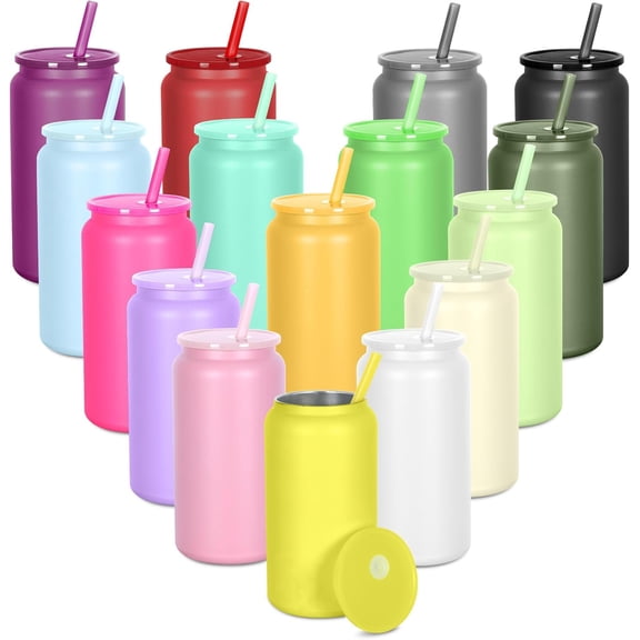 Stainless Steel Can Tumblers,Insulated Beer Can Glass Cups with Lids and Straws, Iced Coffee Cup for Smoothie, Juice, Soda, Milk, Multiple colors