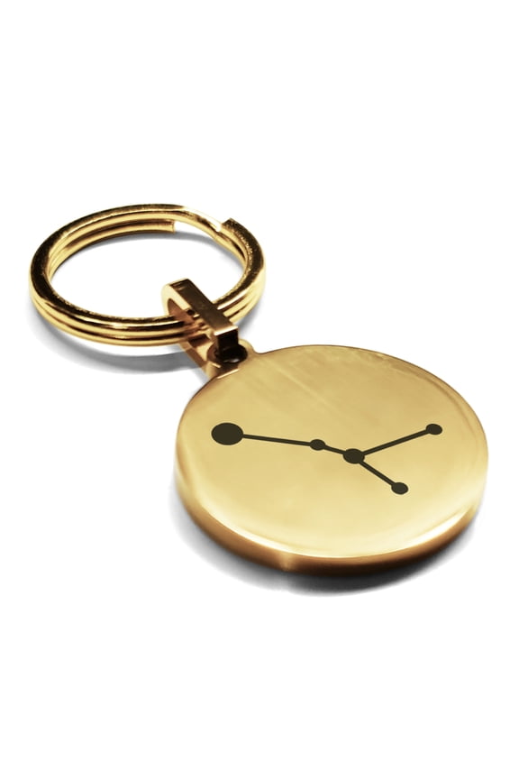 Stainless Steel Cancer (Crab) Astrology Constellation Round Medallion Keychain Circle Ring