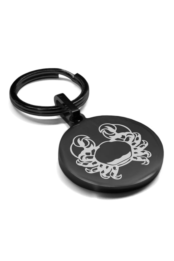 Stainless Steel Cancer Zodiac (Crab) Round Medallion Keychain Circle Ring
