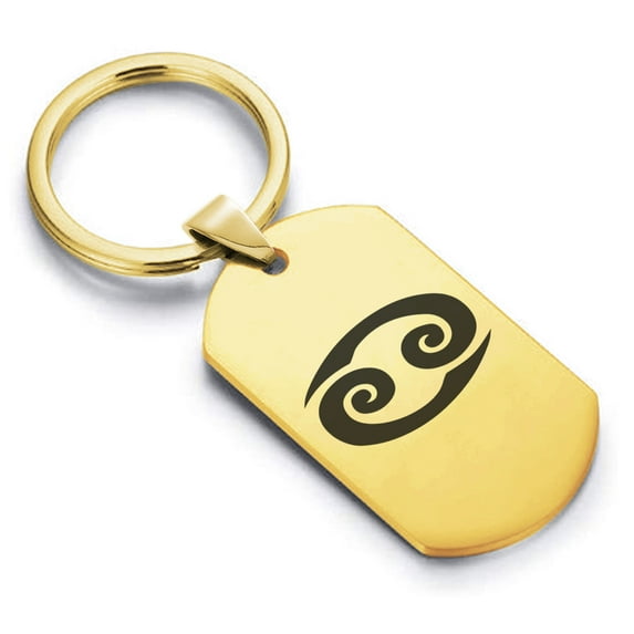 Stainless Steel Cancer Zodiac Sign (Crab) Dog Tag Keychain Circle Ring
