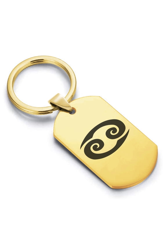 Stainless Steel Cancer Zodiac Sign (Crab) Dog Tag Keychain Circle Ring