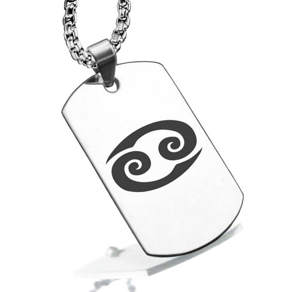 Stainless Steel Cancer Zodiac Sign (Crab) Dog Tag Pendant Necklace