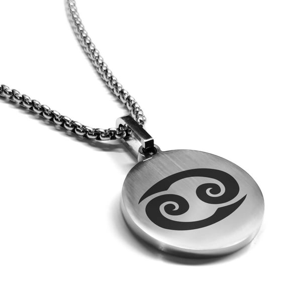 Stainless Steel Cancer Zodiac Sign (Crab) Round Medallion Pendant Necklace