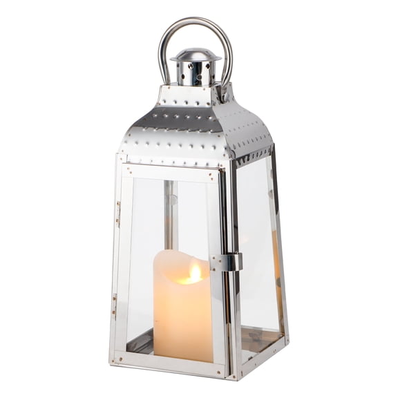 Stainless Steel Candle Lanterns 12''H Decorative Candle Holders with Tempered Glass