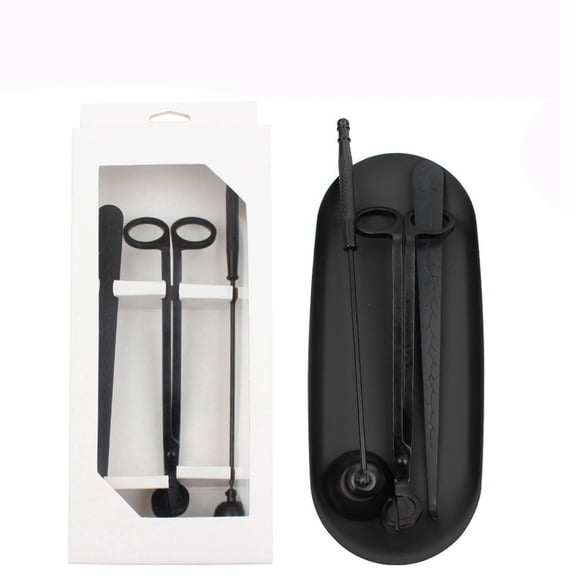 Stainless Steel Candle Tool Set Candle Wick Trimmer Cutter Candle Wick Snuffer Candle Wick Dipper and Dish for Candle Lover Black 4pcs/set
