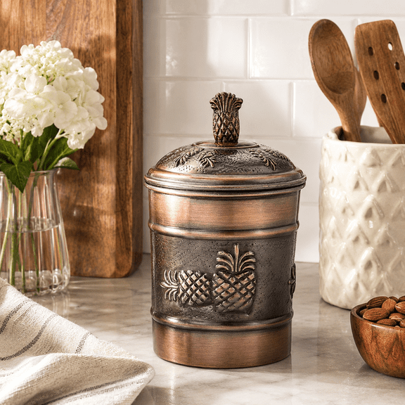 Stainless Steel Canister with Rubber Seal Lid | Antique Copper Finish | Beautiful Food Storage Container for Kitchen Counter, Tea, Sugar, Coffee, Caddy, Flour Canister | 2 QT