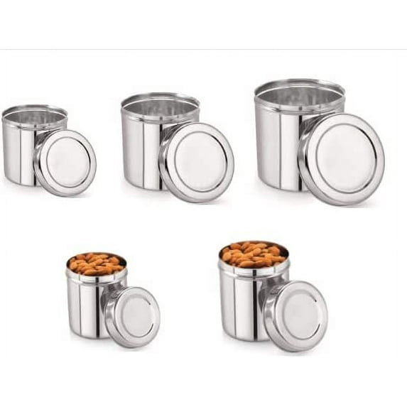 Stainless Steel Canisters/Containers Set of 5 (750, 1000, 1250, 1400, 1900ML), Container for Kitchen, Pulses/Tea/Coffee/Sugar/Spices/Flour/Milk, (Pack of 1)
