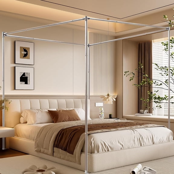 Stainless Steel Canopy Bed Frame Full Size, Thicken Full Size Canopy Frame for Metal Bed Wood Bed Bedroom Decor